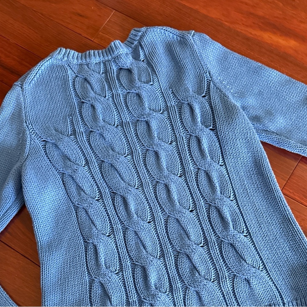 J.Crew Cable Knit Sweater SZ S Periwinkle Blue 100% Cotton Chunky Pullover - Picture 6 of 7